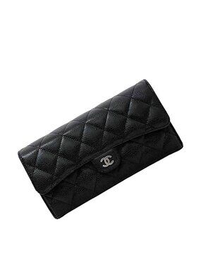 Chanel Bifold Long Wallet Black Quilted Ap0241